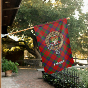 Clan Robertson Crest over Tartan House Flag