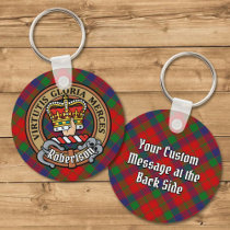 Clan Robertson Crest over Tartan Keychain