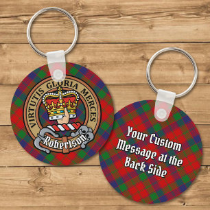 Clan Robertson Crest over Tartan Keychain