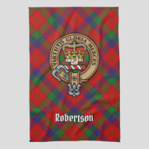 Clan Robertson Crest over Tartan Kitchen Towel