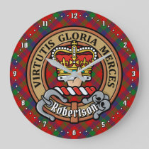 Clan Robertson Crest over Tartan Large Clock