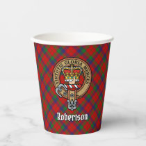 Clan Robertson Crest over Tartan Paper Cups