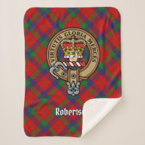 Clan Robertson Crest over Tartan Sherpa Blanket