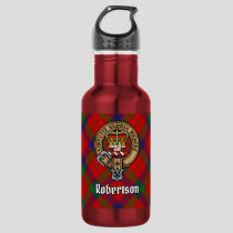 Clan Robertson Crest over Tartan Stainless Steel Water Bottle