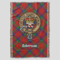 Clan Robertson Crest over Tartan Throw Blanket