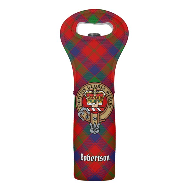 Clan Robertson Crest over Tartan Wine Bag (Front)