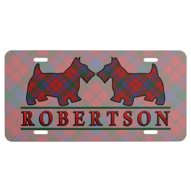 Clan Robertson Tartan Scottie Dogs License Plate (Front)