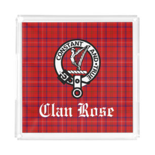 Clan Rose Crest Badge and Tartan Acrylic Tray