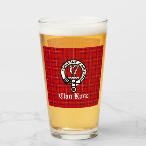 Clan Rose Crest Badge and Tartan Glass