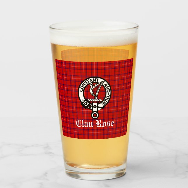 Clan Rose Crest Badge and Tartan Glass (Front Filled)