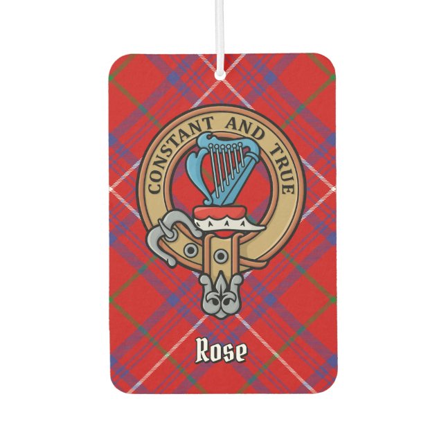 Clan Rose Crest over Tartan Air Freshener (Front)