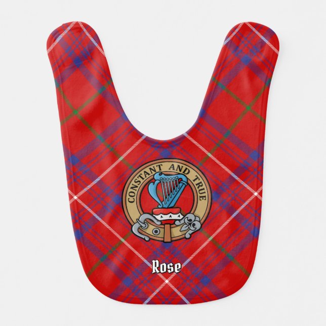 Clan Rose Crest over Tartan Baby Bib (Front)