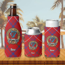 Clan Rose Crest over Tartan Bottle Cooler