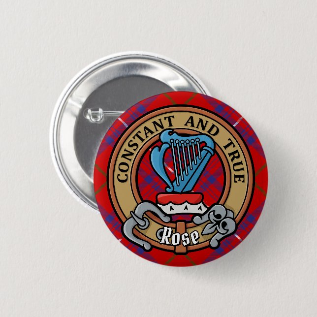 Clan Rose Crest over Tartan Button (Front & Back)