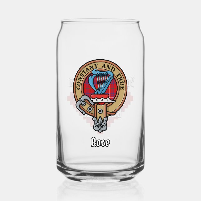 Clan Rose Crest over Tartan Can Glass (Front)