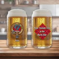 Clan Rose Crest over Tartan Can Glass