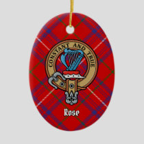 Clan Rose Crest over Tartan Ceramic Ornament