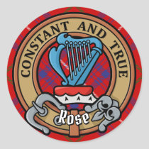 Clan Rose Crest over Tartan Classic Round Sticker