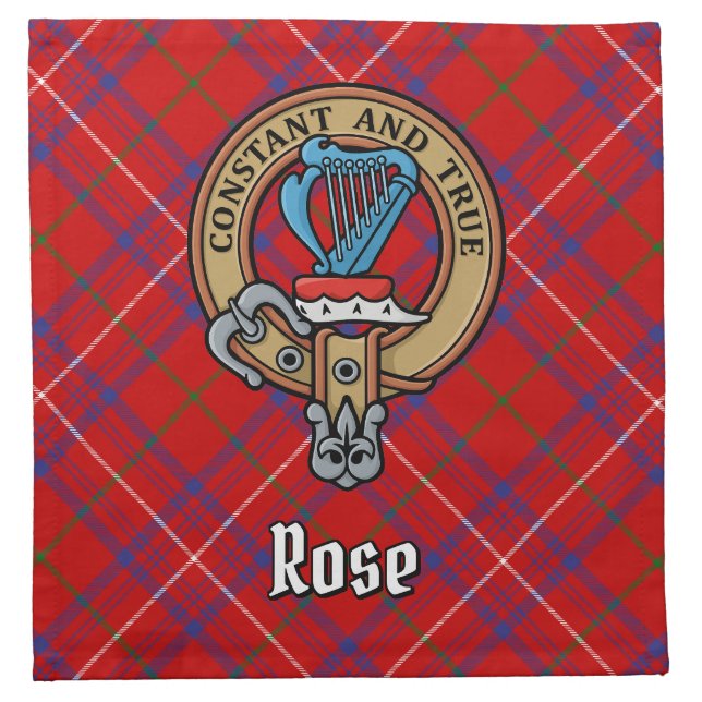 Clan Rose Crest over Tartan Cloth Napkin (Front)