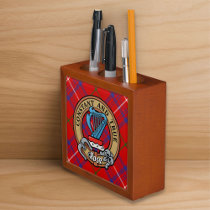 Clan Rose Crest over Tartan Desk Organizer