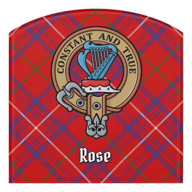 Clan Rose Crest over Tartan Door Sign (Contour Front)