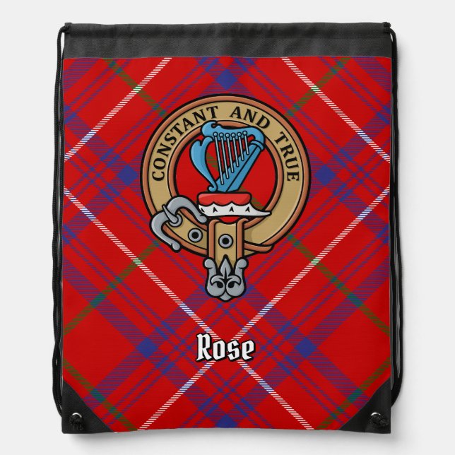 Clan Rose Crest over Tartan Drawstring Bag (Front)