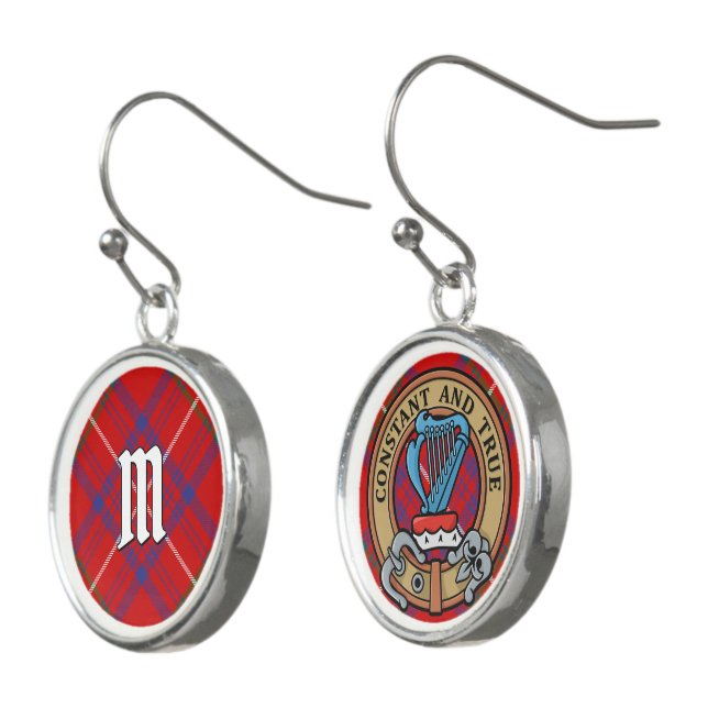 Clan Rose Crest over Tartan Earrings (Angled)