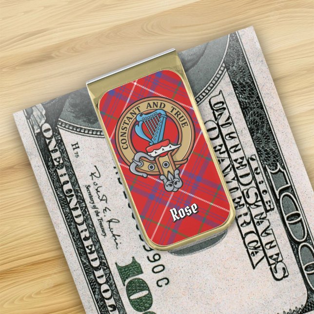 Clan Rose Crest over Tartan Gold Finish Money Clip (Creator Uploaded)