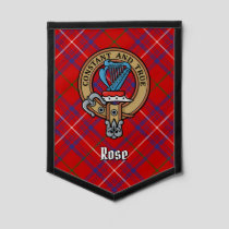 Clan Rose Crest over Tartan Pennant