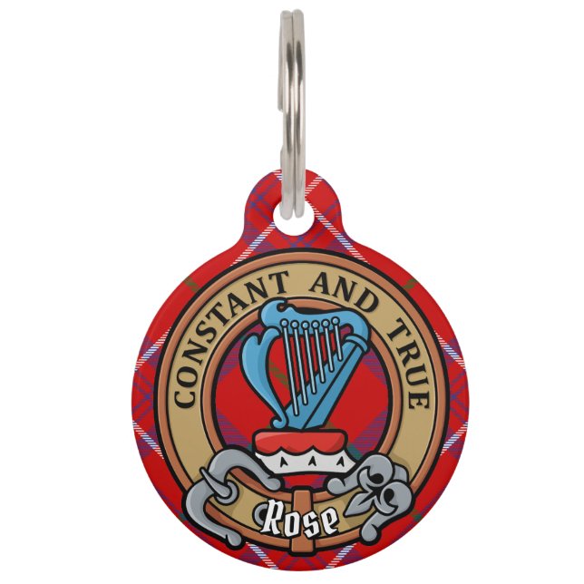 Clan Rose Crest over Tartan Pet ID Tag (Front)