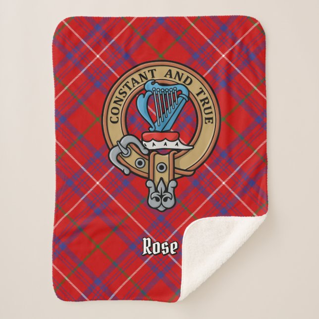 Clan Rose Crest over Tartan Sherpa Blanket (Front)