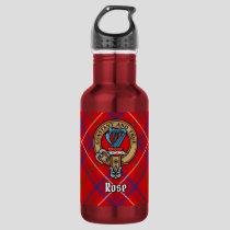 Clan Rose Crest over Tartan Stainless Steel Water Bottle