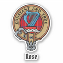 Clan Rose Crest over Tartan Sticker