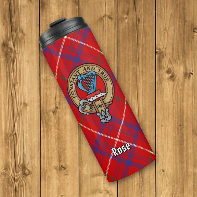 Clan Rose Crest over Tartan Thermal Tumbler (Creator Uploaded)