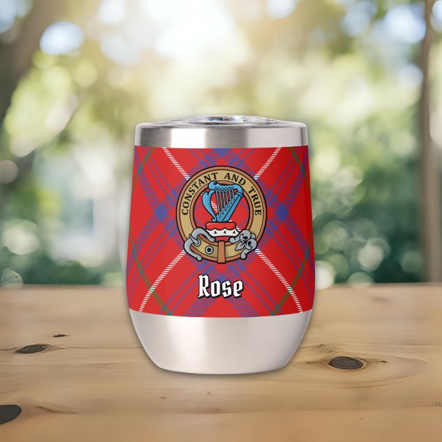 Clan Rose Crest over Tartan Thermal Wine Tumbler (Creator Uploaded)