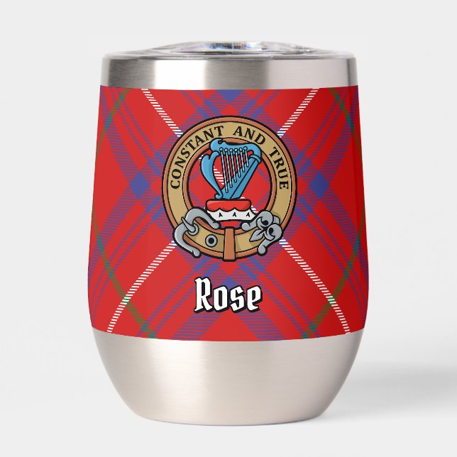 Clan Rose Crest over Tartan Thermal Wine Tumbler (Front)