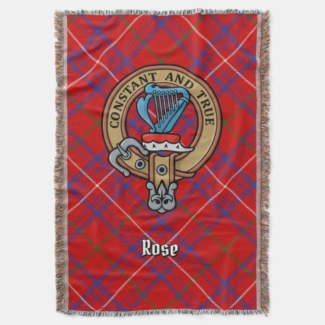Clan Rose Crest over Tartan Throw Blanket (Front Vertical)