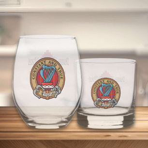 Clan Rose Crest over Tartan Whiskey Glass