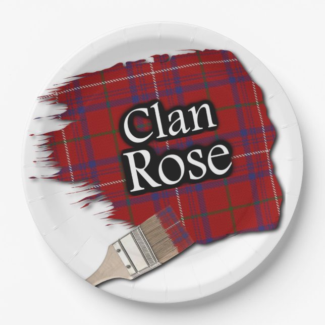 Clan Rose Scottish Tartan Paint Brush Paper Plates (Front)