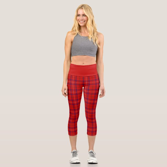 Clan Rose Tartan Plaid Capri Leggings (Front)