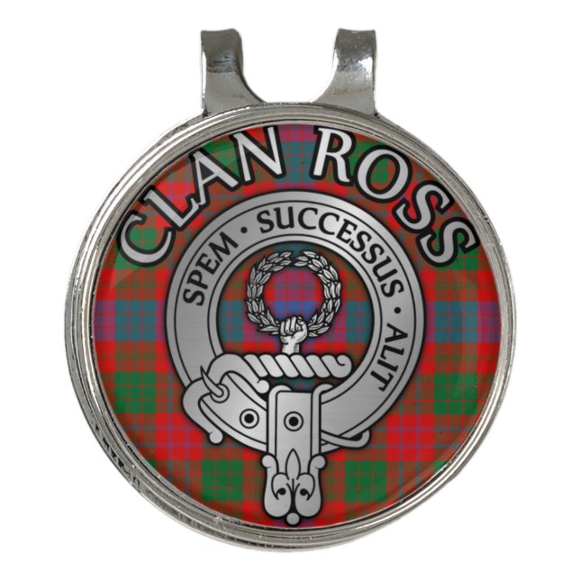 Clan Ross Crest & Tartan Knot Golf Hat Clip (Front)