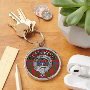 Clan Ross Crest & Tartan Knot Keychain