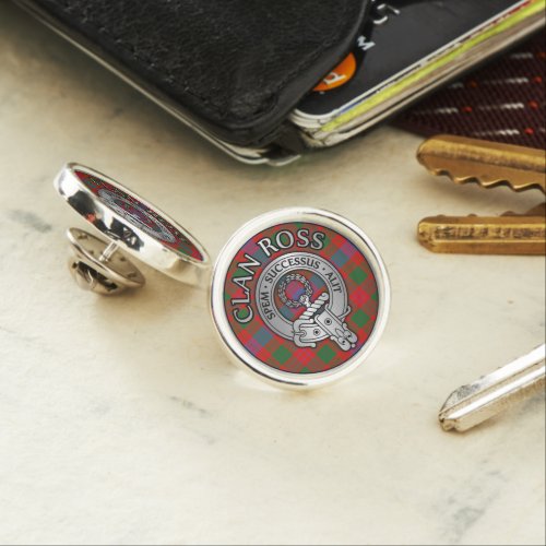 Clan Ross Crest  Tartan Knot Lapel Pin