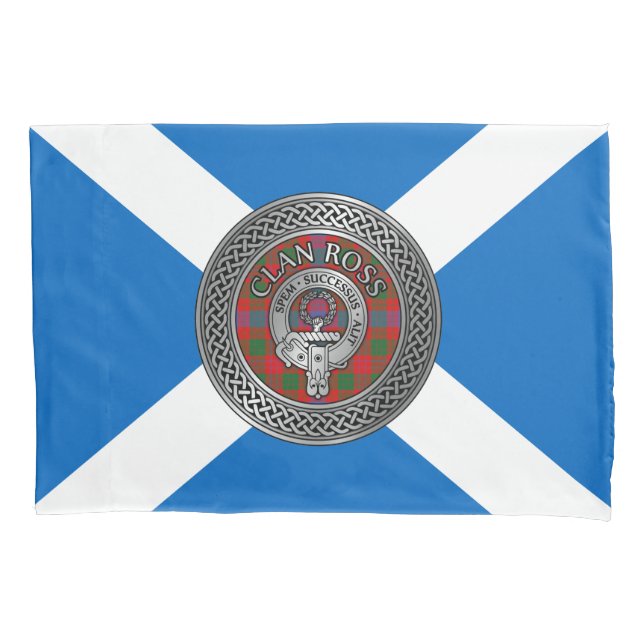 Clan Ross Crest & Tartan Knot Pillow Case (Front)