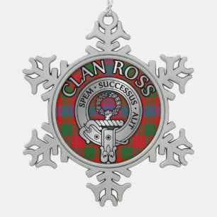 Clan Ross Crest & Tartan Knot Snowflake Pewter Christmas Ornament