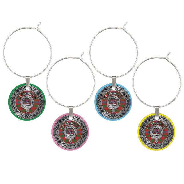 Clan Ross Crest & Tartan Knot Wine Charm (Staggered)
