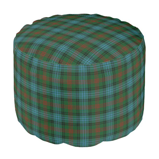 Clan Ross Scottish Style Blue Green Tartan Pouf (Angled Front)