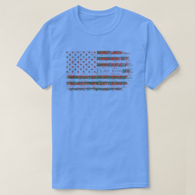 Clan Ross Scottish tartan US flag kilt Scotland T-Shirt (Design Front)