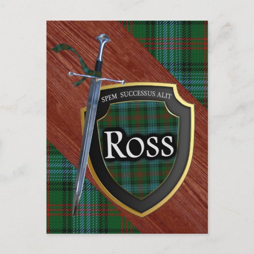 Clan Ross Tartan Sword  Shield Postcard