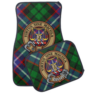 Clan Russell Crest over Tartan Car Floor Mat